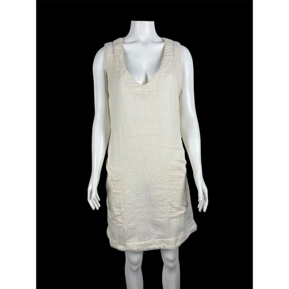Prairie Underground Dresses & Skirts - Prairie Underground Linen Shift Dress Medium Ivory White Sleeveless Mesh Pockets